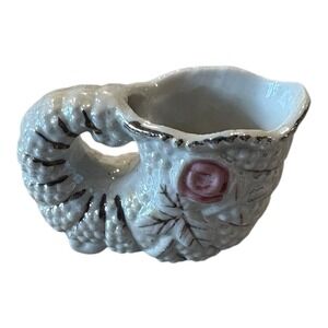 Vintage 1950s Japan Shell Mini Creamer Pitcher w/ Rose & Gold Trim